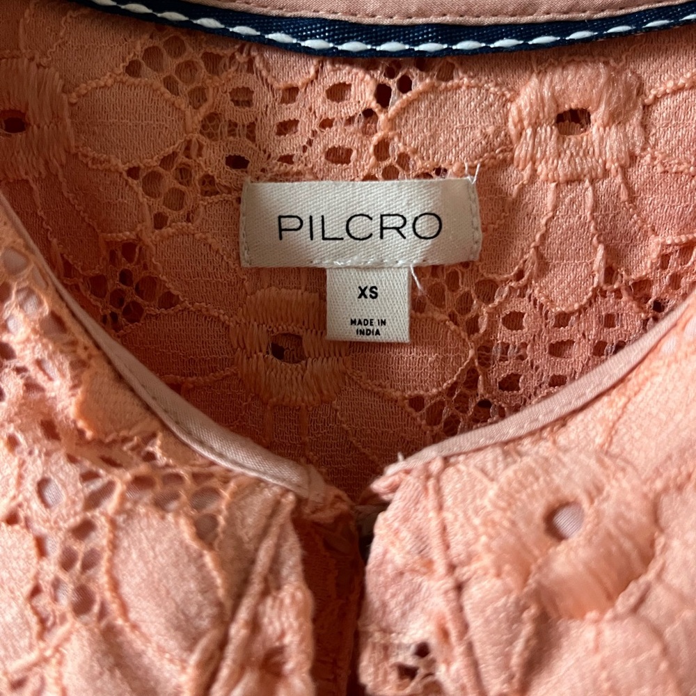 Pilcro Keira Lace Blouse by Anthropologie Womens Coral Collar Puff Sleeve Top XS - Picture 9 of 15